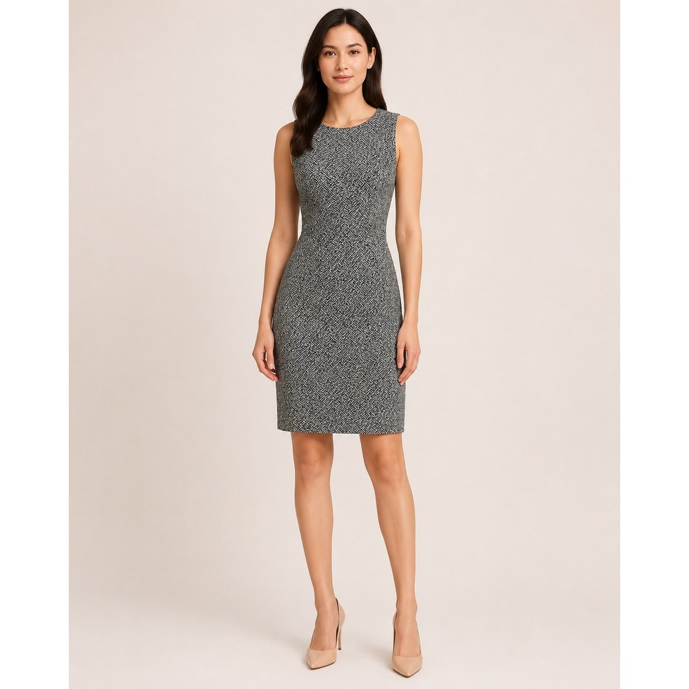 Lands End 12P Black White Geometric Sheath Dress Sleeveless Textured Knit Petite